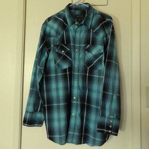 Man's western LS shirt turquoise & black size L